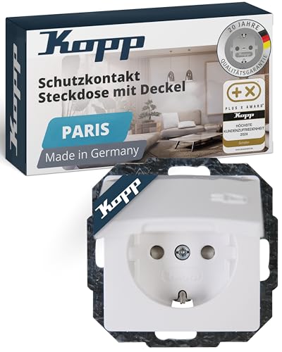 KOPP PARIS SCHUTZKONTAKTSTECKDOSE MIT DECKEL - ARKTIS-WEISS - 1-FACH EINBAUSTECKDOSE MIT ERHÖHTEM...